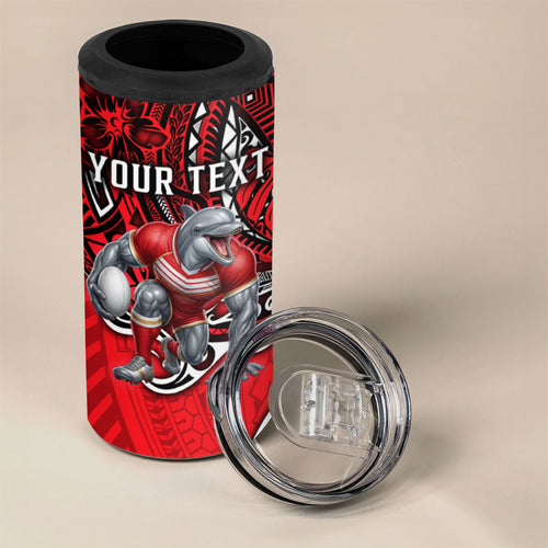 Personalised Dolphins 4 in 1 Can Cooler Tumbler Polynesian Tribal Art Style With Muscular Dolphin Mascot