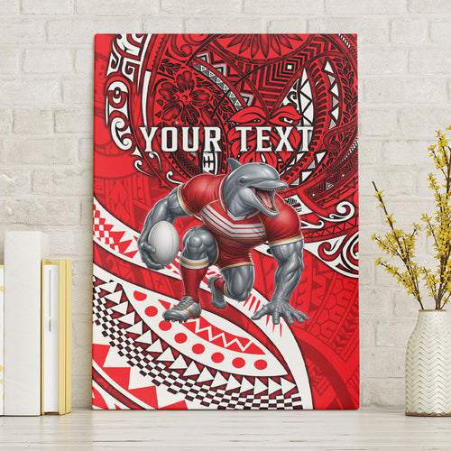 Personalised Dolphins Canvas Wall Art Polynesian Tribal Art Style With Muscular Dolphin Mascot