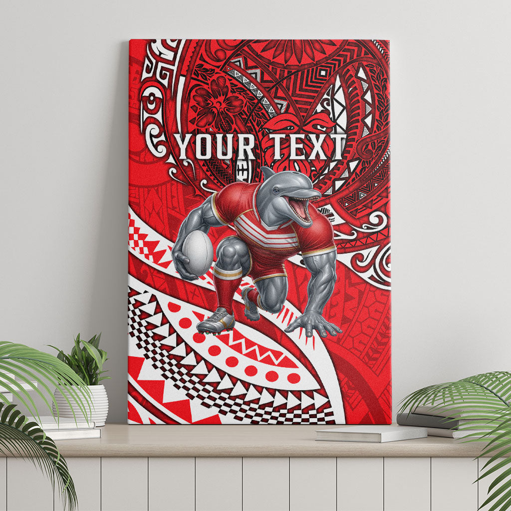Personalised Dolphins Canvas Wall Art Polynesian Tribal Art Style With Muscular Dolphin Mascot