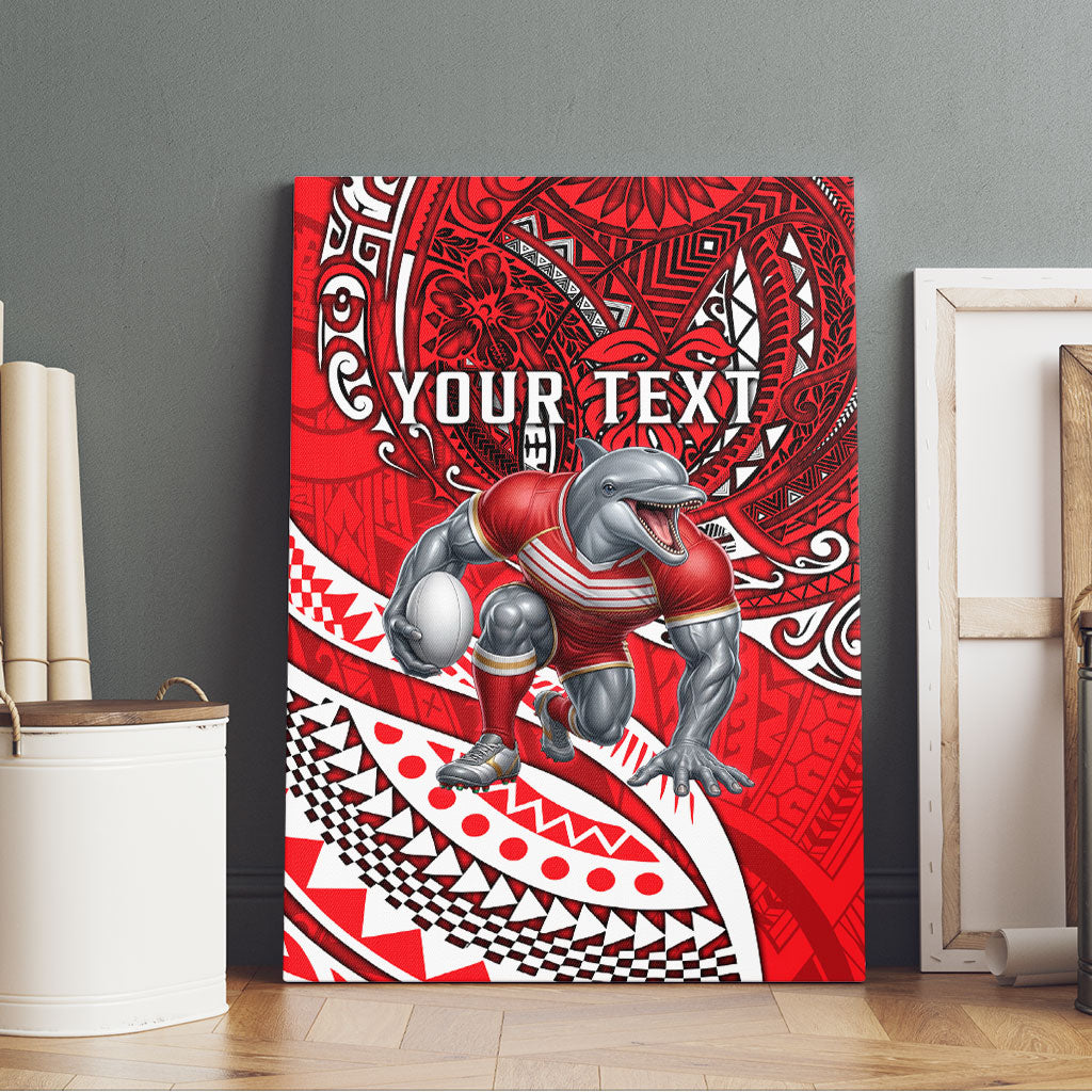 Personalised Dolphins Canvas Wall Art Polynesian Tribal Art Style With Muscular Dolphin Mascot