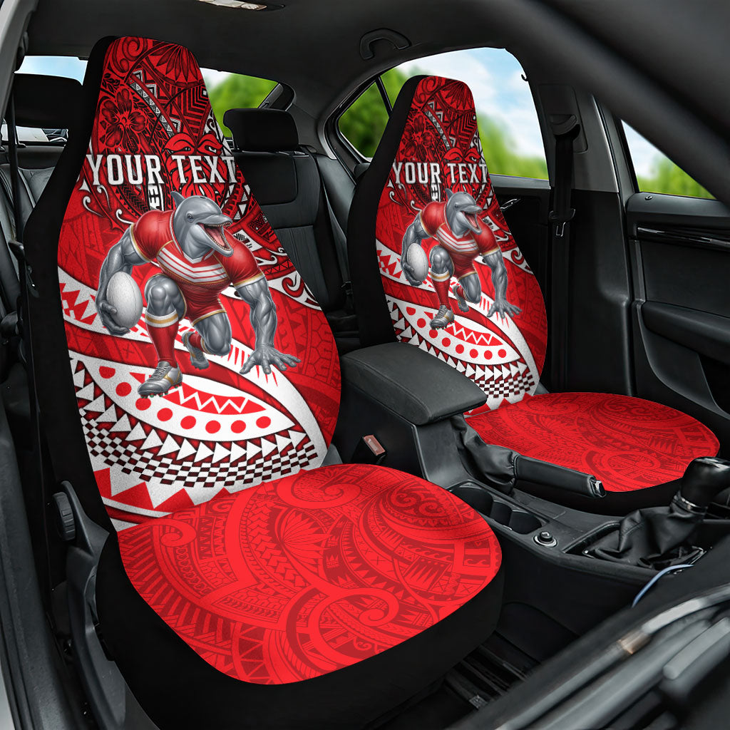 Personalised Dolphins Car Seat Cover Polynesian Tribal Art Style With Muscular Dolphin Mascot