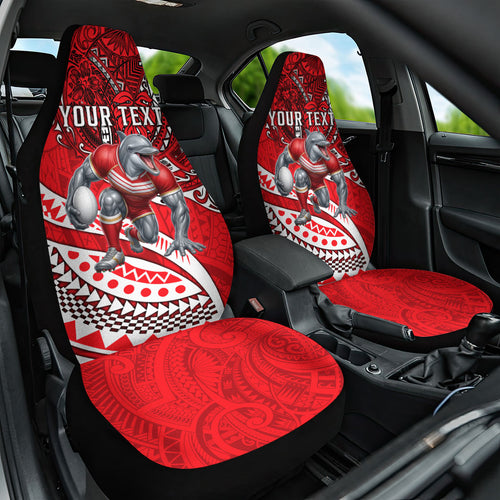 Personalised Dolphins Car Seat Cover Polynesian Tribal Art Style With Muscular Dolphin Mascot