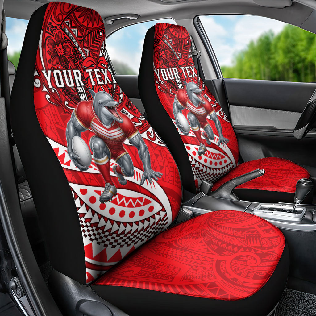 Personalised Dolphins Car Seat Cover Polynesian Tribal Art Style With Muscular Dolphin Mascot