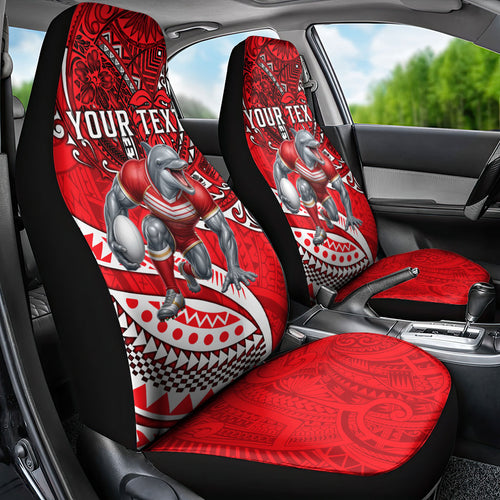 Personalised Dolphins Car Seat Cover Polynesian Tribal Art Style With Muscular Dolphin Mascot