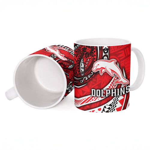 Personalised Dolphins Ceramic Mug Polynesian Tribal Art Style With Muscular Dolphin Mascot