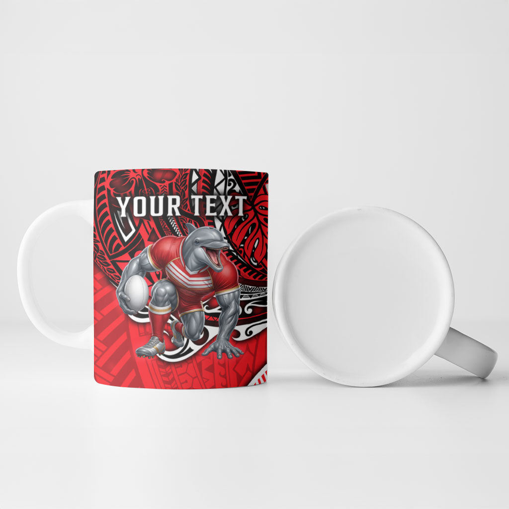 Personalised Dolphins Ceramic Mug Polynesian Tribal Art Style With Muscular Dolphin Mascot