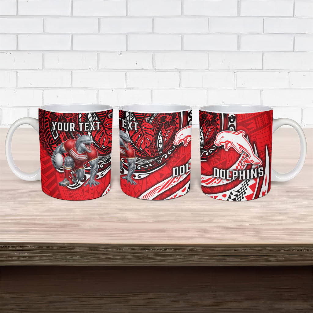 Personalised Dolphins Ceramic Mug Polynesian Tribal Art Style With Muscular Dolphin Mascot