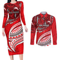 Personalised Dolphins Couples Matching Long Sleeve Bodycon Dress and Long Sleeve Button Shirt Polynesian Tribal Art Style With Muscular Dolphin Mascot