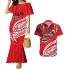 Personalised Dolphins Couples Matching Mermaid Dress and Hawaiian Shirt Polynesian Tribal Art Style With Muscular Dolphin Mascot