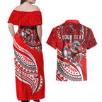Personalised Dolphins Couples Matching Off Shoulder Maxi Dress and Hawaiian Shirt Polynesian Tribal Art Style With Muscular Dolphin Mascot
