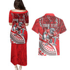Personalised Dolphins Couples Matching Puletasi and Hawaiian Shirt Polynesian Tribal Art Style With Muscular Dolphin Mascot