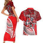 Personalised Dolphins Couples Matching Short Sleeve Bodycon Dress and Hawaiian Shirt Polynesian Tribal Art Style With Muscular Dolphin Mascot