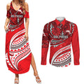 Personalised Dolphins Couples Matching Summer Maxi Dress and Long Sleeve Button Shirt Polynesian Tribal Art Style With Muscular Dolphin Mascot