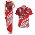 Personalised Dolphins Couples Matching Tank Maxi Dress and Hawaiian Shirt Polynesian Tribal Art Style With Muscular Dolphin Mascot