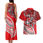 Personalised Dolphins Couples Matching Tank Maxi Dress and Hawaiian Shirt Polynesian Tribal Art Style With Muscular Dolphin Mascot