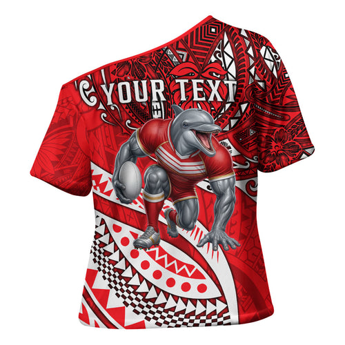 Personalised Dolphins Cross Shoulder Shirt Polynesian Tribal Art Style With Muscular Dolphin Mascot