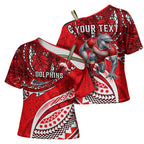 Personalised Dolphins Cross Shoulder Shirt Polynesian Tribal Art Style With Muscular Dolphin Mascot