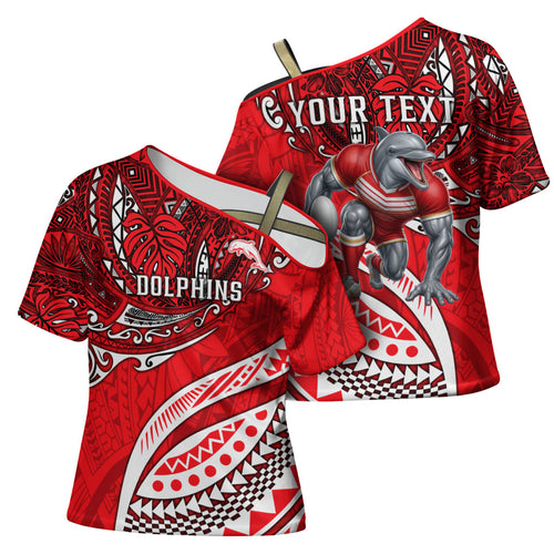 Personalised Dolphins Cross Shoulder Shirt Polynesian Tribal Art Style With Muscular Dolphin Mascot
