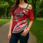 Personalised Dolphins Cross Shoulder Shirt Polynesian Tribal Art Style With Muscular Dolphin Mascot