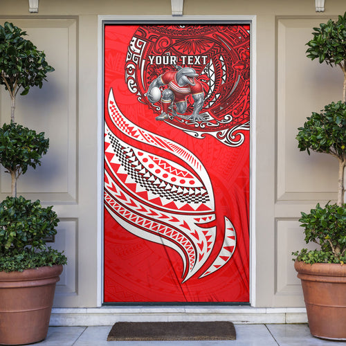 Personalised Dolphins Door Cover Polynesian Tribal Art Style With Muscular Dolphin Mascot
