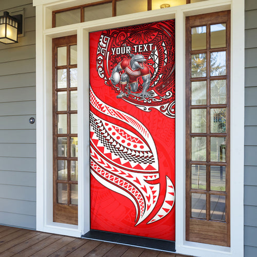 Personalised Dolphins Door Cover Polynesian Tribal Art Style With Muscular Dolphin Mascot