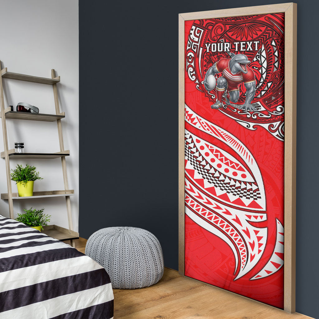 Personalised Dolphins Door Cover Polynesian Tribal Art Style With Muscular Dolphin Mascot