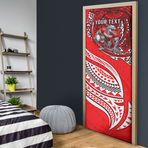 Personalised Dolphins Door Cover Polynesian Tribal Art Style With Muscular Dolphin Mascot