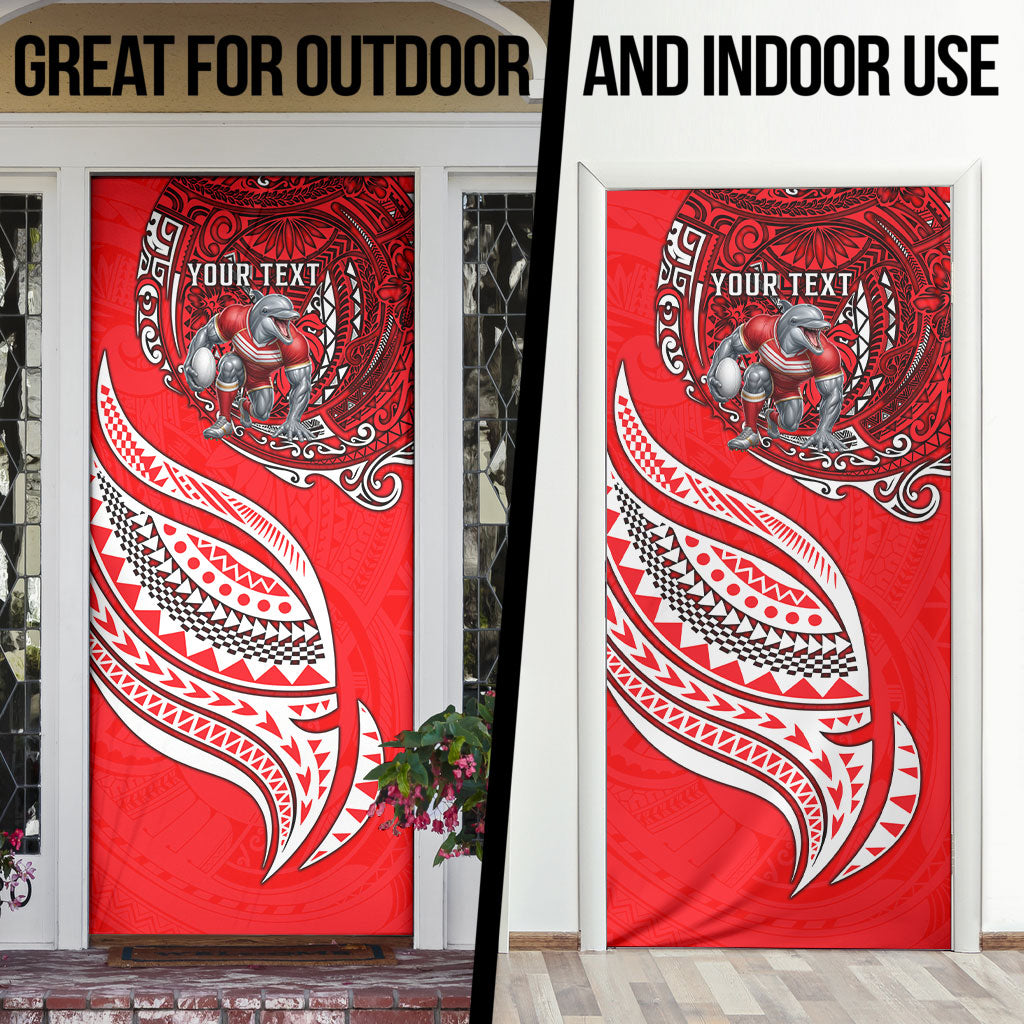 Personalised Dolphins Door Cover Polynesian Tribal Art Style With Muscular Dolphin Mascot