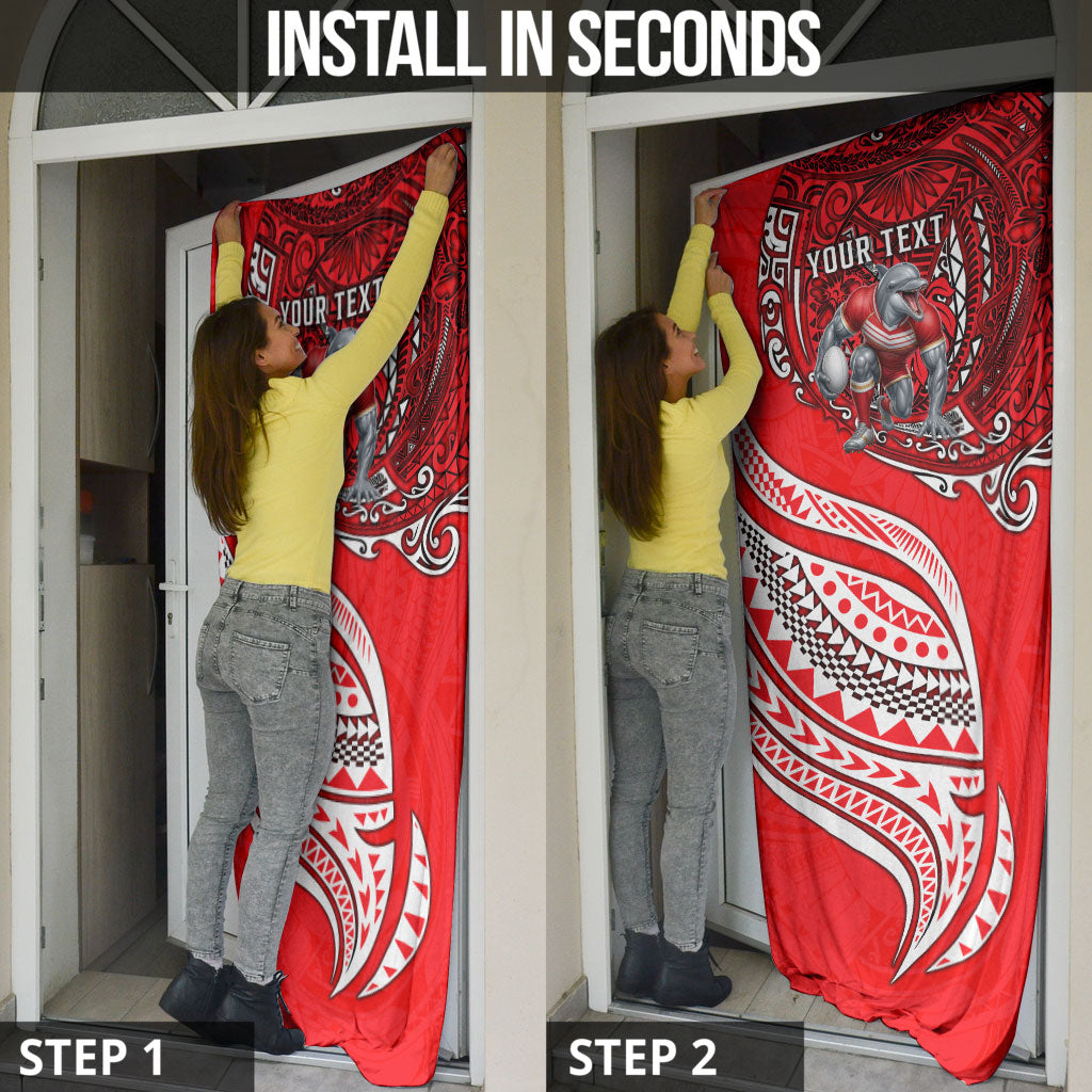 Personalised Dolphins Door Cover Polynesian Tribal Art Style With Muscular Dolphin Mascot