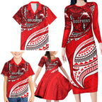 Personalised Dolphins Family Matching Long Sleeve Bodycon Dress and Hawaiian Shirt Polynesian Tribal Art Style With Muscular Dolphin Mascot