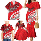 Personalised Dolphins Family Matching Mermaid Dress and Hawaiian Shirt Polynesian Tribal Art Style With Muscular Dolphin Mascot