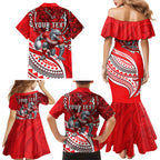Personalised Dolphins Family Matching Mermaid Dress and Hawaiian Shirt Polynesian Tribal Art Style With Muscular Dolphin Mascot