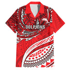 Personalised Dolphins Family Matching Off The Shoulder Long Sleeve Dress and Hawaiian Shirt Polynesian Tribal Art Style With Muscular Dolphin Mascot