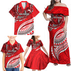 Personalised Dolphins Family Matching Off Shoulder Maxi Dress and Hawaiian Shirt Polynesian Tribal Art Style With Muscular Dolphin Mascot