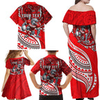 Personalised Dolphins Family Matching Off Shoulder Maxi Dress and Hawaiian Shirt Polynesian Tribal Art Style With Muscular Dolphin Mascot