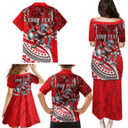 Personalised Dolphins Family Matching Puletasi and Hawaiian Shirt Polynesian Tribal Art Style With Muscular Dolphin Mascot