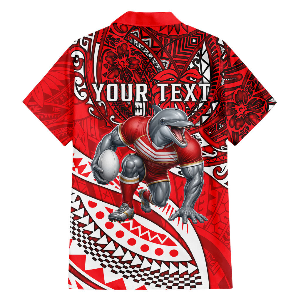 Personalised Dolphins Family Matching Puletasi and Hawaiian Shirt Polynesian Tribal Art Style With Muscular Dolphin Mascot