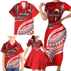 Personalised Dolphins Family Matching Short Sleeve Bodycon Dress and Hawaiian Shirt Polynesian Tribal Art Style With Muscular Dolphin Mascot