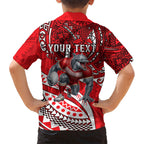 Personalised Dolphins Family Matching Short Sleeve Bodycon Dress and Hawaiian Shirt Polynesian Tribal Art Style With Muscular Dolphin Mascot