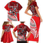 Personalised Dolphins Family Matching Short Sleeve Bodycon Dress and Hawaiian Shirt Polynesian Tribal Art Style With Muscular Dolphin Mascot