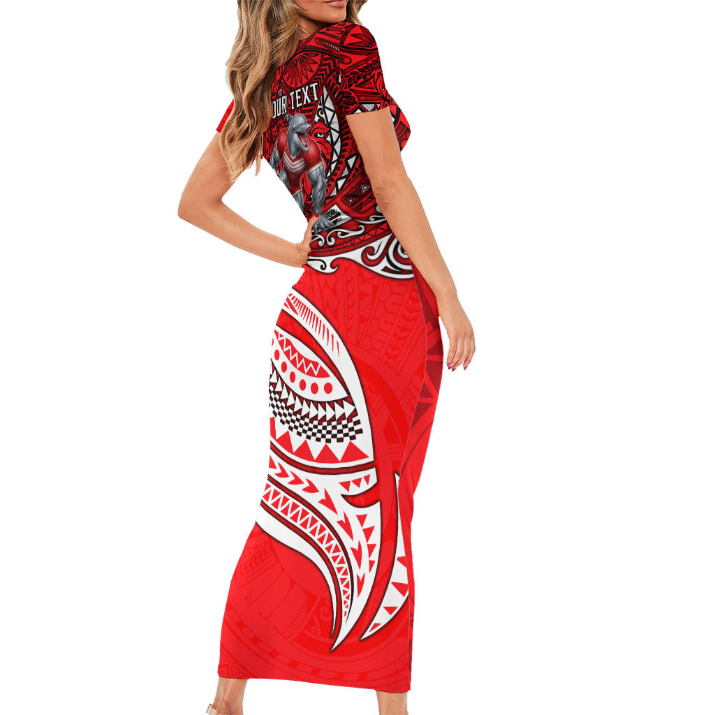 Personalised Dolphins Family Matching Short Sleeve Bodycon Dress and Hawaiian Shirt Polynesian Tribal Art Style With Muscular Dolphin Mascot