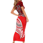Personalised Dolphins Family Matching Short Sleeve Bodycon Dress and Hawaiian Shirt Polynesian Tribal Art Style With Muscular Dolphin Mascot