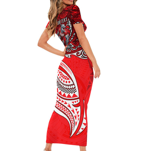 Personalised Dolphins Family Matching Short Sleeve Bodycon Dress and Hawaiian Shirt Polynesian Tribal Art Style With Muscular Dolphin Mascot