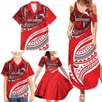 Personalised Dolphins Family Matching Summer Maxi Dress and Hawaiian Shirt Polynesian Tribal Art Style With Muscular Dolphin Mascot
