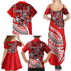 Personalised Dolphins Family Matching Summer Maxi Dress and Hawaiian Shirt Polynesian Tribal Art Style With Muscular Dolphin Mascot