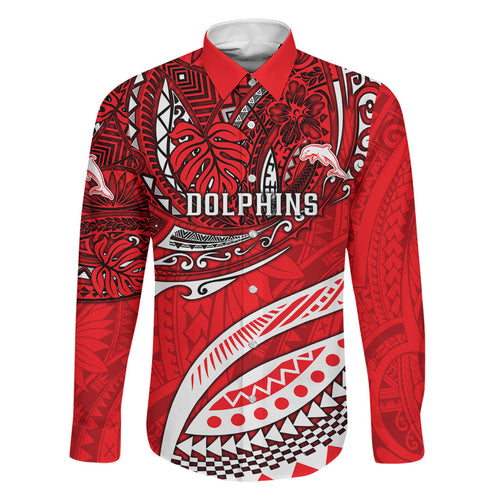 Personalised Dolphins Family Matching Summer Maxi Dress and Hawaiian Shirt Polynesian Tribal Art Style With Muscular Dolphin Mascot