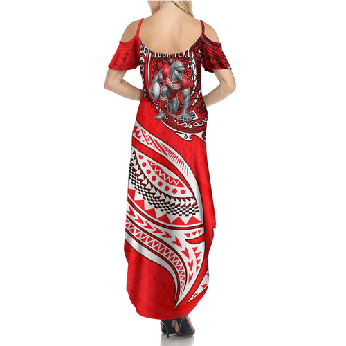Personalised Dolphins Family Matching Summer Maxi Dress and Hawaiian Shirt Polynesian Tribal Art Style With Muscular Dolphin Mascot