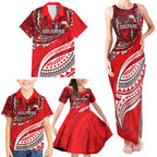 Personalised Dolphins Family Matching Tank Maxi Dress and Hawaiian Shirt Polynesian Tribal Art Style With Muscular Dolphin Mascot