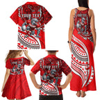 Personalised Dolphins Family Matching Tank Maxi Dress and Hawaiian Shirt Polynesian Tribal Art Style With Muscular Dolphin Mascot