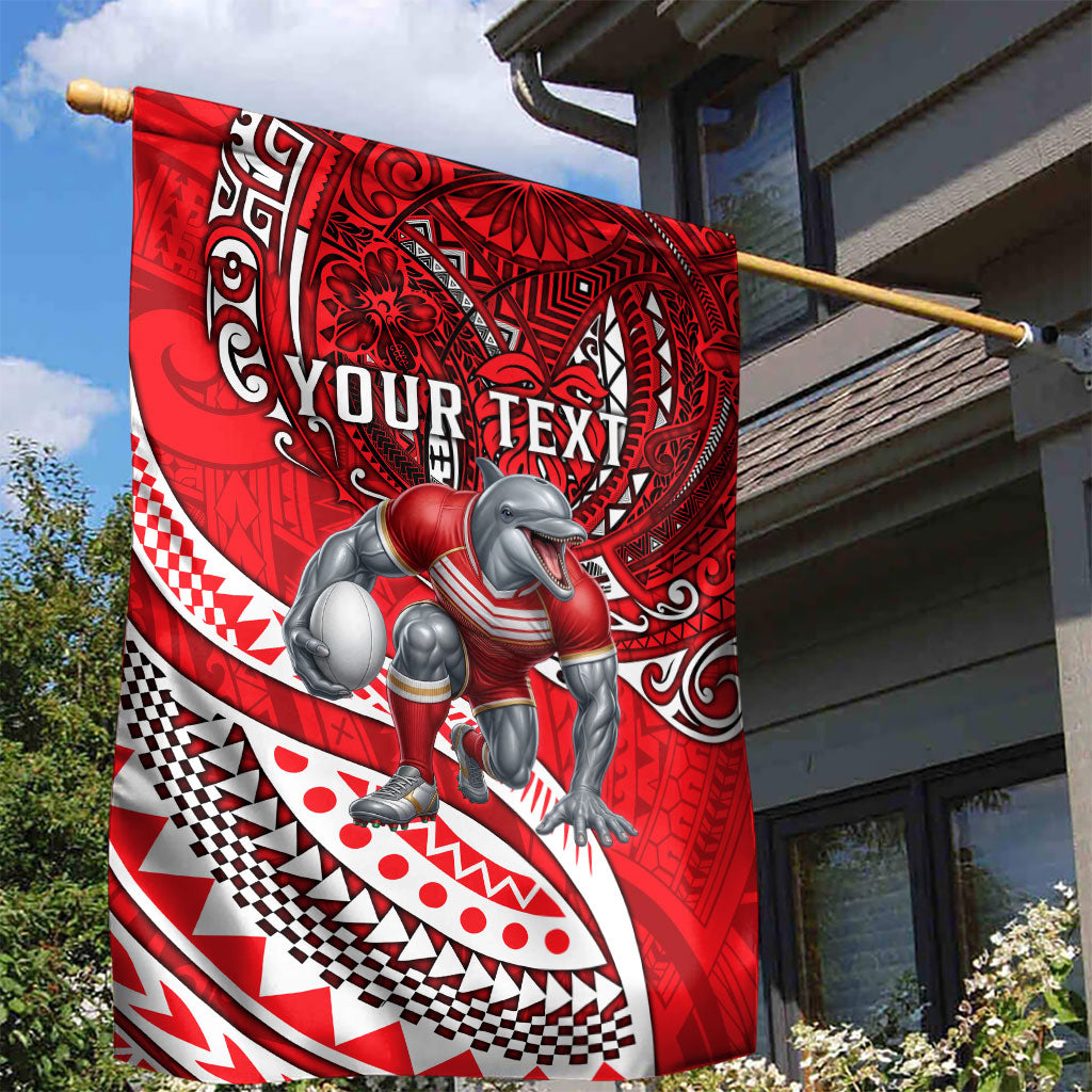 Personalised Dolphins Garden Flag Polynesian Tribal Art Style With Muscular Dolphin Mascot